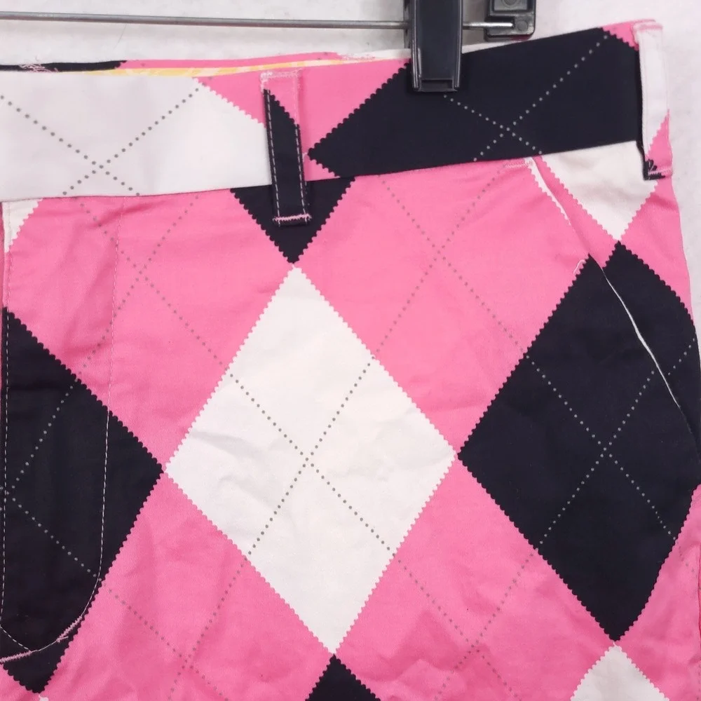 Loudmouth Golf Chino Shorts  Mens Size 38 Pink Balck Argyle Classic Preppy Y2K